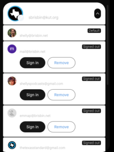 A Google Docs pulldown menu shows links for several accounts. The background is white, with darker buttons and icons.
